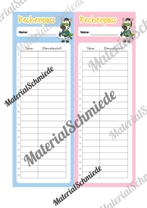Rechenpass & Rechenurkunde für die Zebraklasse (Arbeitsblatt 05)