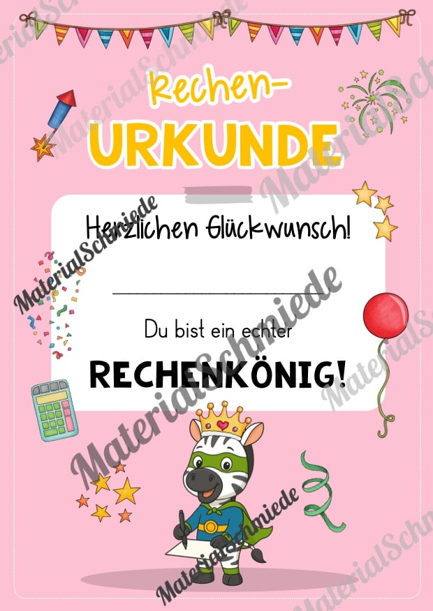 Rechenpass & Rechenurkunde für die Zebraklasse (Arbeitsblatt 07)