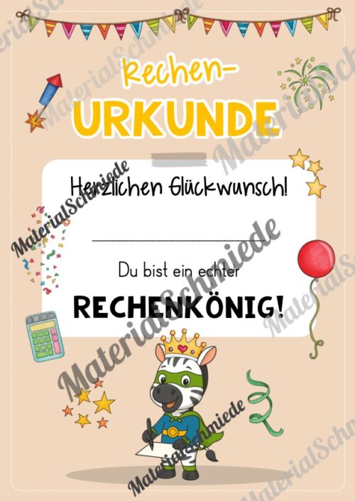 Rechenpass & Rechenurkunde für die Zebraklasse (Arbeitsblatt 09)