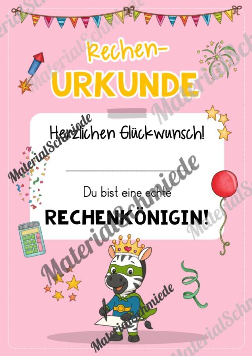 Rechenpass & Rechenurkunde für die Zebraklasse (Arbeitsblatt 10)