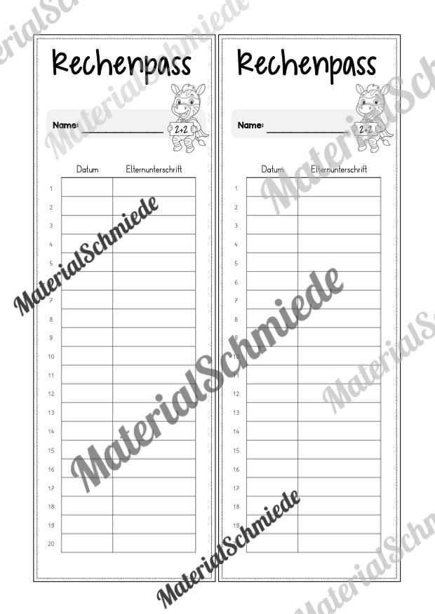 Rechenpass & Rechenurkunde für die Zebraklasse (Arbeitsblatt 12)