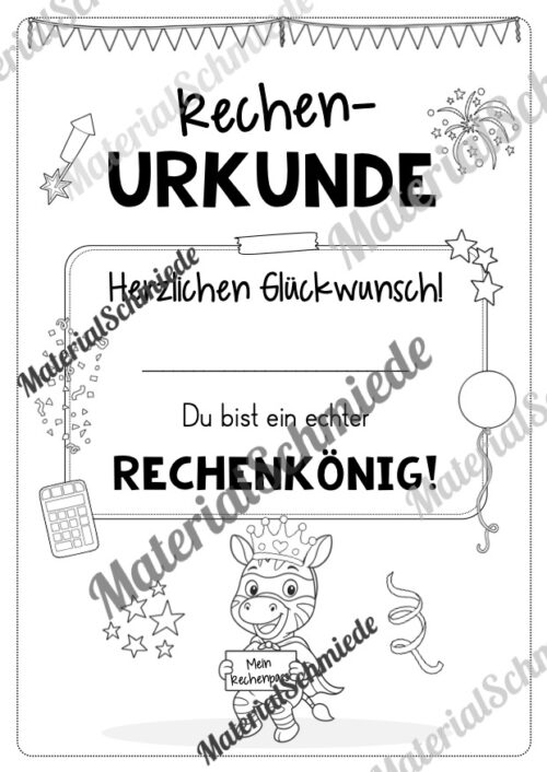 Rechenpass & Rechenurkunde für die Zebraklasse (Arbeitsblatt 14)