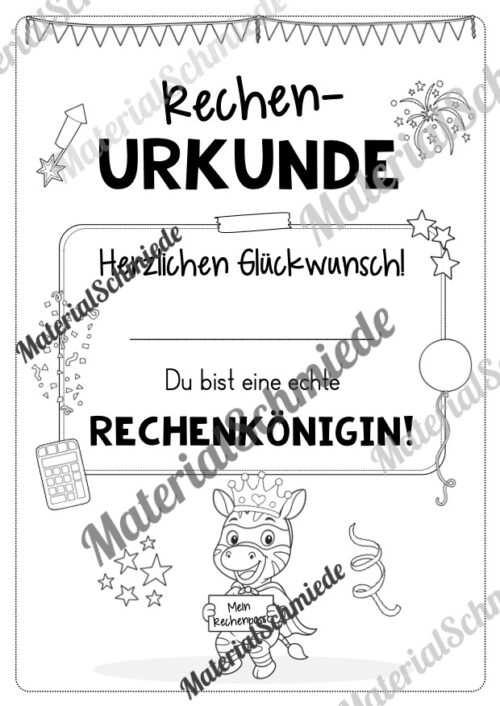 Rechenpass & Rechenurkunde für die Zebraklasse (Arbeitsblatt 15)