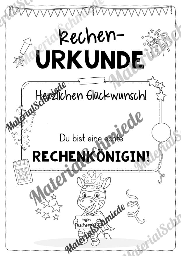 Rechenpass & Rechenurkunde für die Zebraklasse (Arbeitsblatt 15)