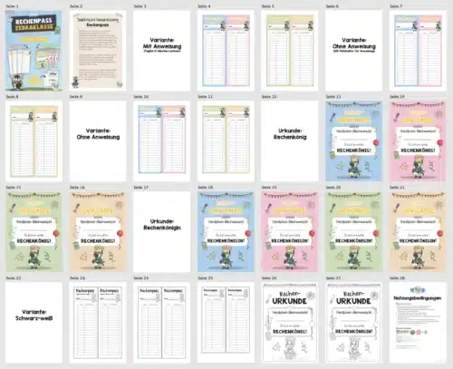 Rechenpass & Rechenurkunde für die Zebraklasse (Überblick)