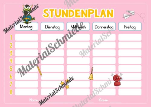 Stundenplan für die Zebraklasse (Arbeitsblatt 03)