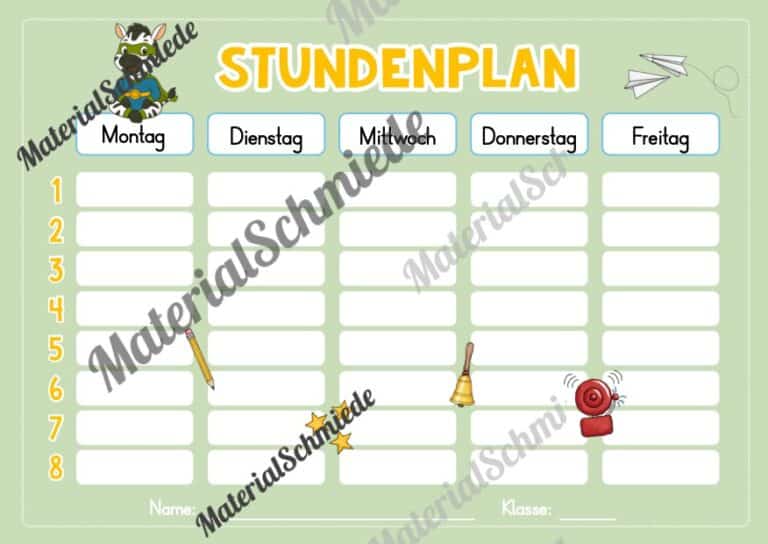 Stundenplan für die Zebraklasse (Arbeitsblatt 04)