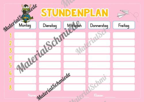 Stundenplan für die Zebraklasse (Arbeitsblatt 07)