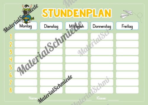 Stundenplan für die Zebraklasse (Arbeitsblatt 08)