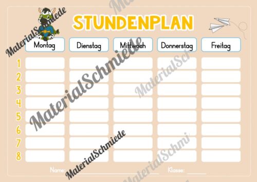 Stundenplan für die Zebraklasse (Arbeitsblatt 09)