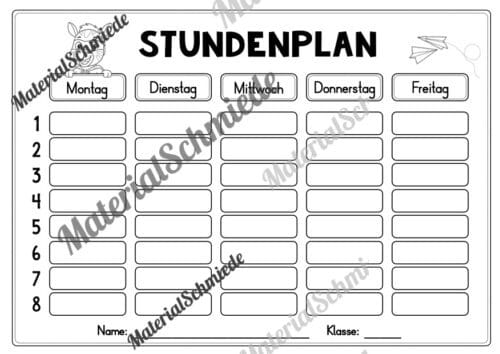 Stundenplan für die Zebraklasse (Arbeitsblatt 11)