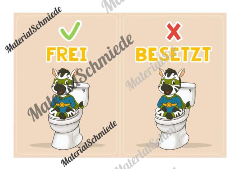 WC-Schilder / Toiletten-Ampel für die Zebraklasse (Arbeitsblatt 05)