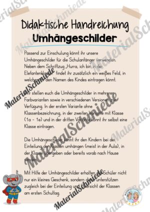 Umhängeschilder zur Einschulung (Elefantenklasse) – Arbeitsblatt 01