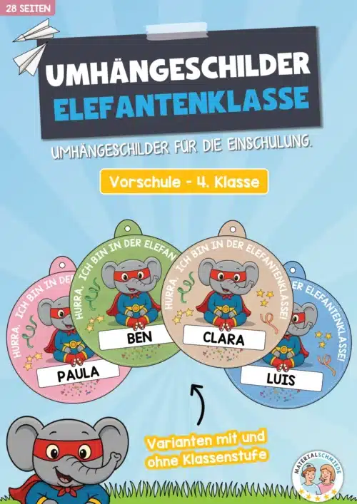 Umhängeschilder zur Einschulung (Elefantenklasse)