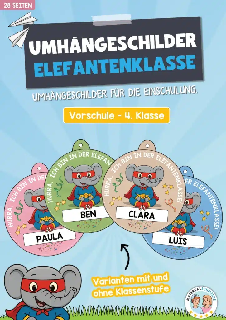 Umhängeschilder zur Einschulung (Elefantenklasse)