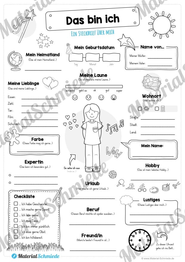 Steckbrief: Das bin ich – für Mädchen (Variante 02)