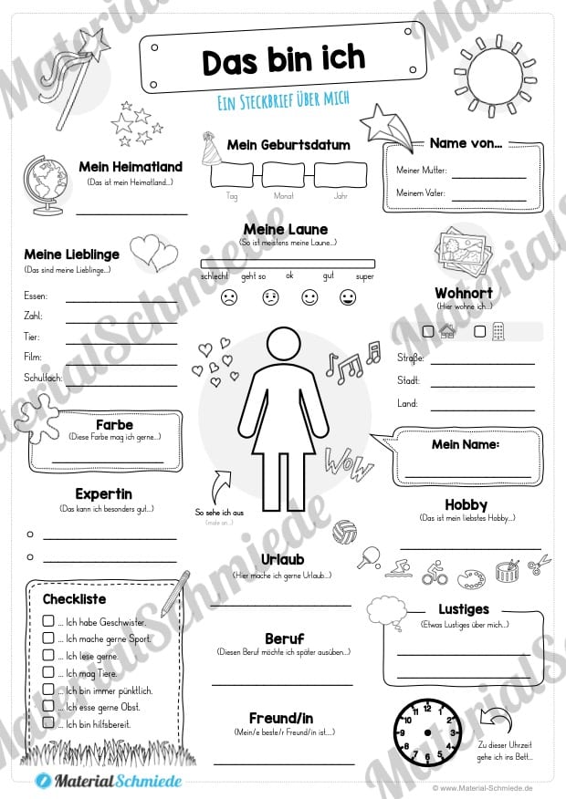 Steckbrief: Das bin ich – für Mädchen (Variante 03)