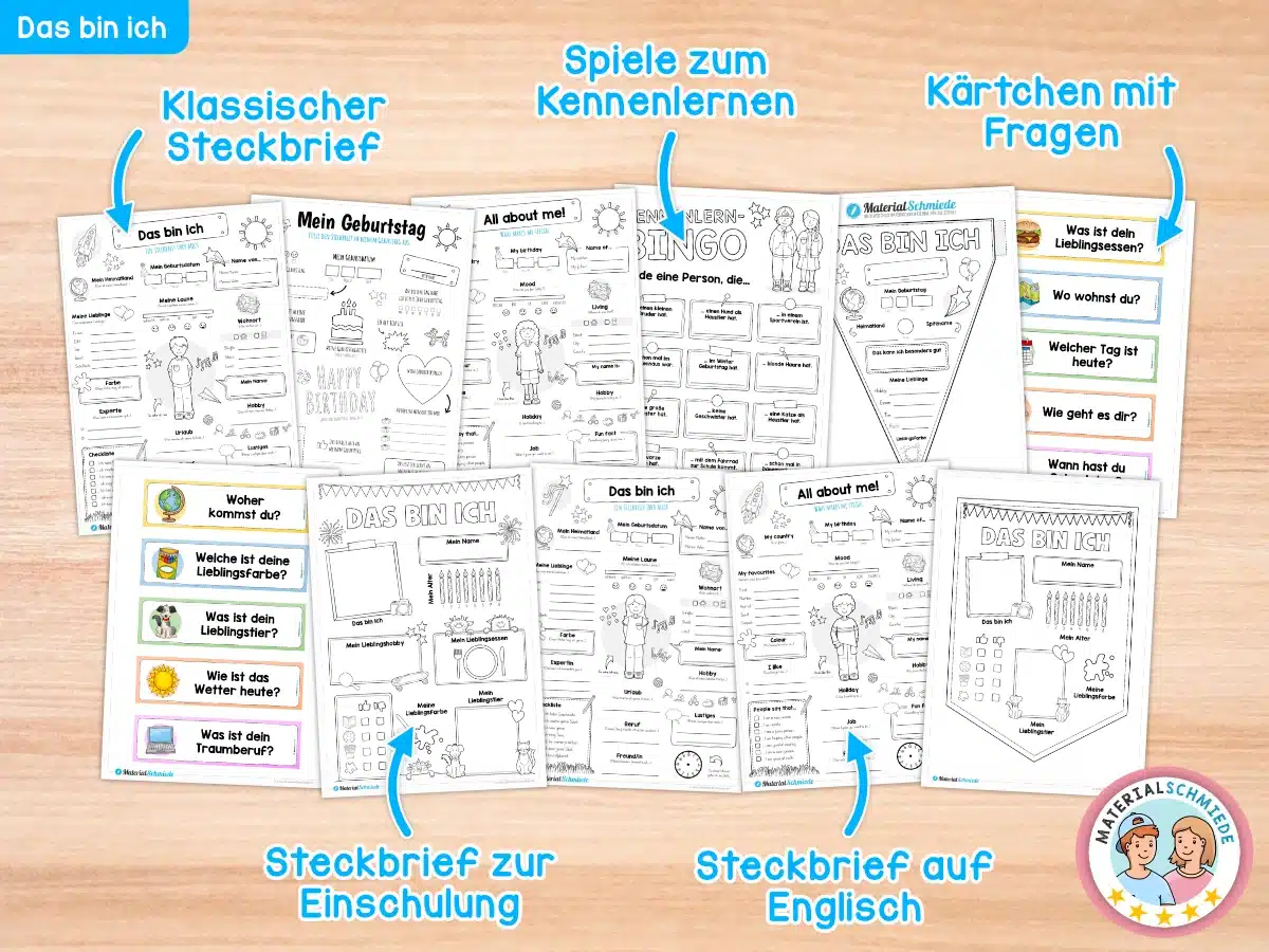 Arbeitsblätter, Aufgaben und Übungen zum Thema "Das bin ich"