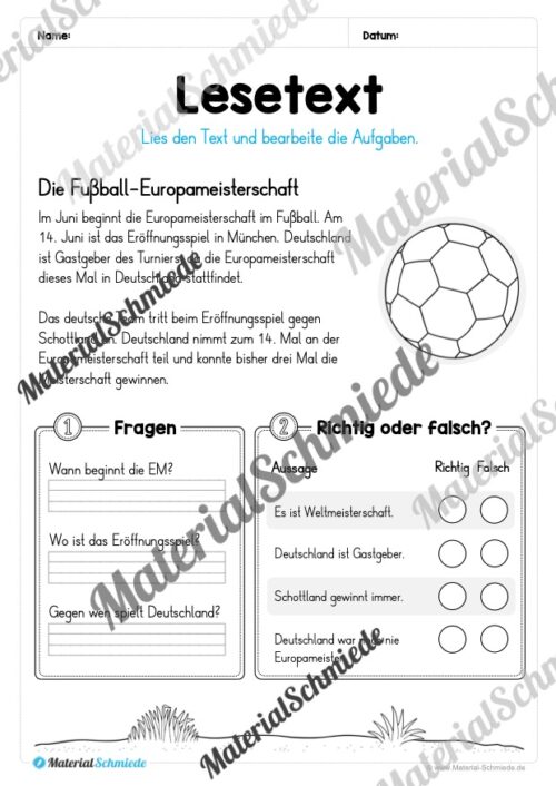 10 Lesetexte zur Fußball EM 2024 (mit Aufgaben) - Vorschau 01