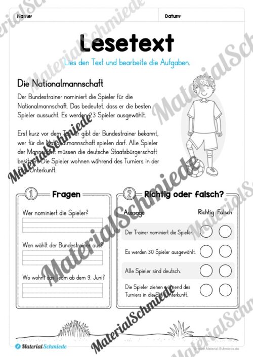 10 Lesetexte zur Fußball EM 2024 (mit Aufgaben) - Vorschau 02