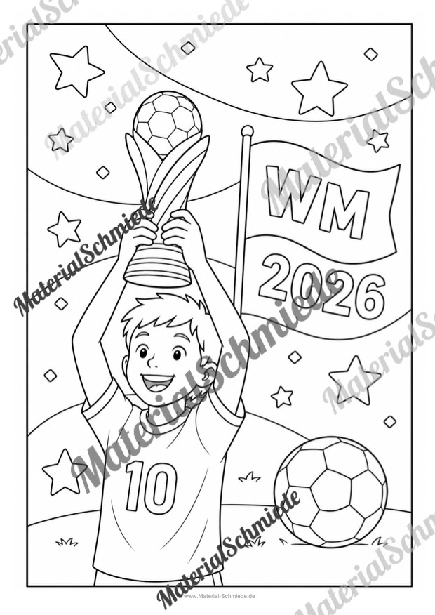 Kostenloses Ausmalbild zur Fußball WM 2026 (Vorschau)