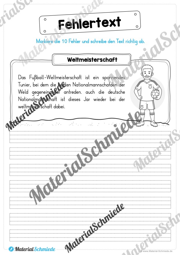 10 Fehlertexte zur Fußball WM 2026 für die 2. und 3. Klasse (Arbeitsblatt 01)