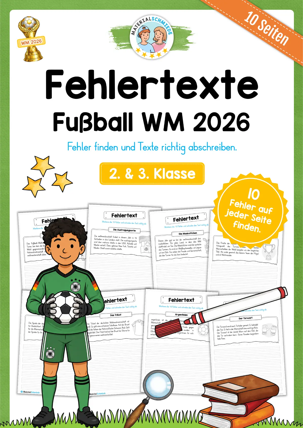 10 Fehlertexte zur Fußball WM 2026 für die 2. und 3. Klasse