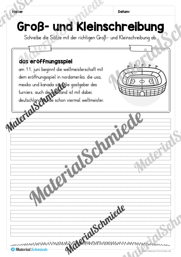 10 Texte zur Groß- und Kleinschreibung zur Fußball-WM 2026 (2. & 3. Klasse) - Arbeitsblatt 01