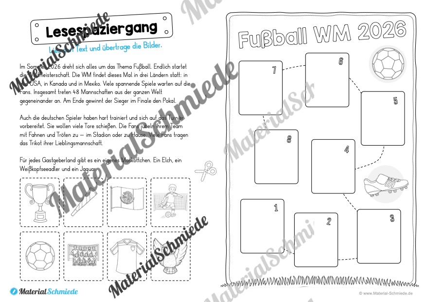 Fußball WM 2026: Lesespaziergang (2. & 3. Klasse) - Arbeitsblatt