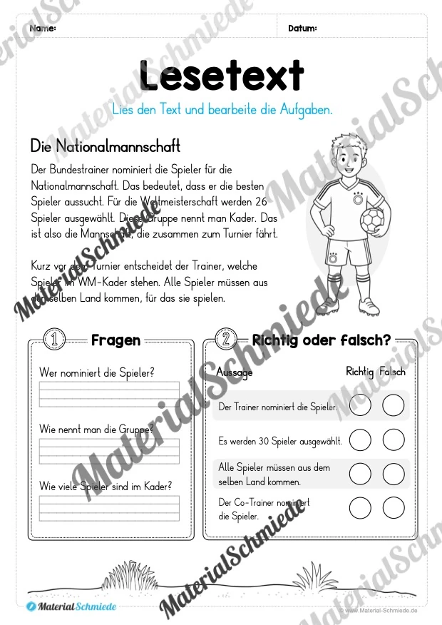 Fußball WM 2026: 10 Lesetexte mit Fragen (2. & 3. Klasse) - Arbeitsblatt 01