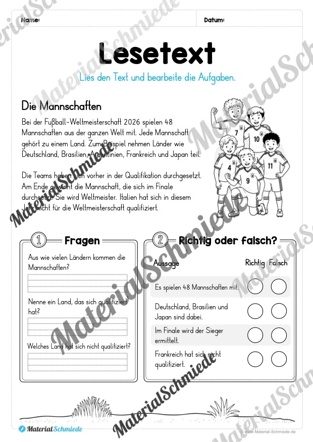 Fußball WM 2026: 10 Lesetexte mit Fragen (2. & 3. Klasse) - Arbeitsblatt 03