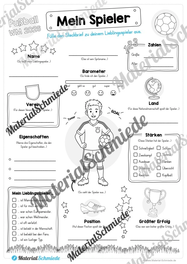 Fußball WM 2026: Mein Lieblingsspieler (Steckbrief 2. - 4. Klasse) - Arbeitsblatt 01