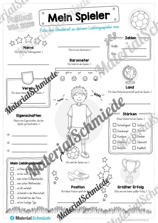 Fußball WM 2026: Mein Lieblingsspieler (Steckbrief 2. - 4. Klasse) - Arbeitsblatt 03