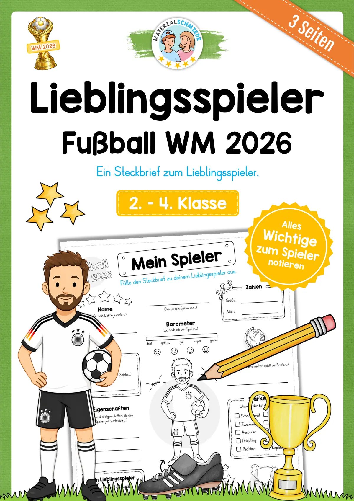 Fußball WM 2026: Mein Lieblingsspieler (Steckbrief 2. - 4. Klasse)