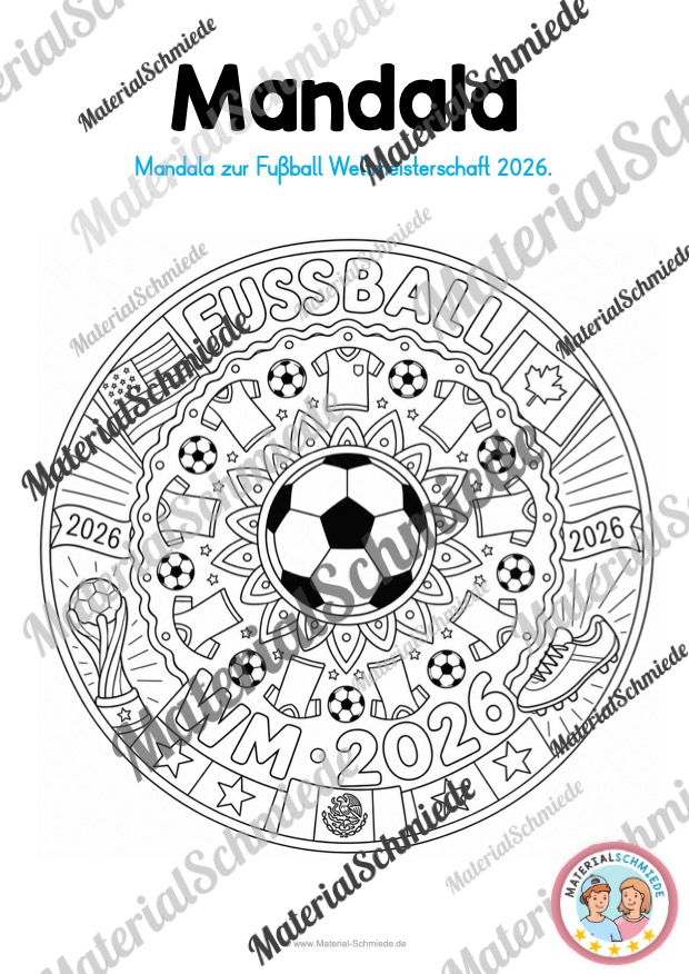 Fußball WM 2026: Mandalas zum Ausmalen (Arbeitsblatt 02)