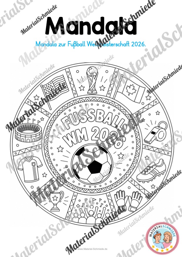 Fußball WM 2026: Mandalas zum Ausmalen (Arbeitsblatt 03)