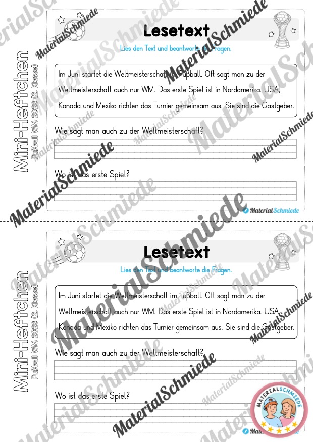 Fußball WM 2026: Mini-Heft - 2. Klasse (Arbeitsblatt 02)