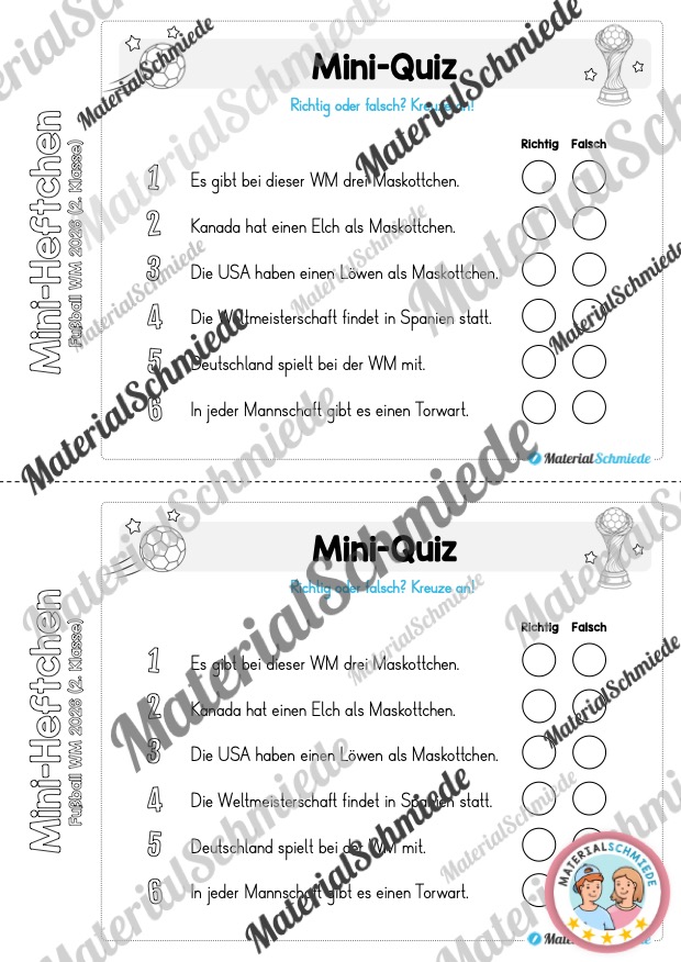 Fußball WM 2026: Mini-Heft - 2. Klasse (Arbeitsblatt 09)