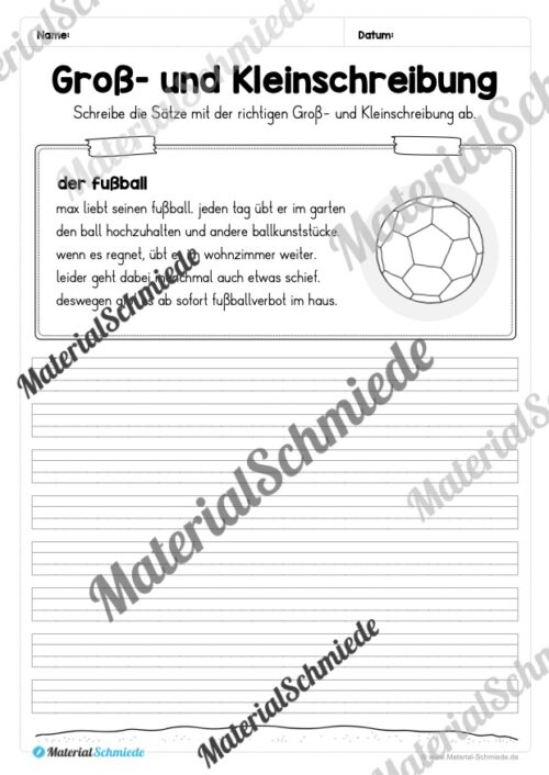 10 Abschreibtexte zum Fußball: Groß- und Kleinschreibung (2. Klasse) - Vorschau 01