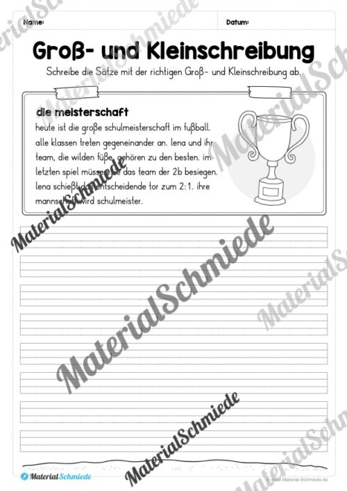 10 Abschreibtexte zum Fußball: Groß- und Kleinschreibung (2. Klasse) - Vorschau 03