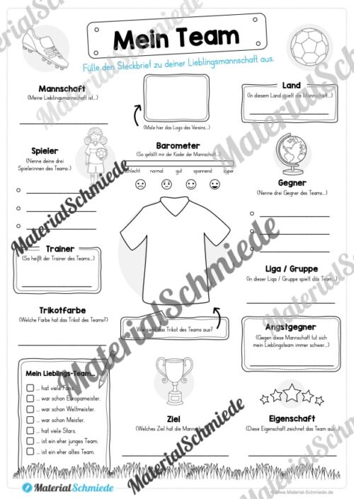 Steckbrief Fußball: Meine Lieblingsmannschaft (Arbeitsblatt 02)