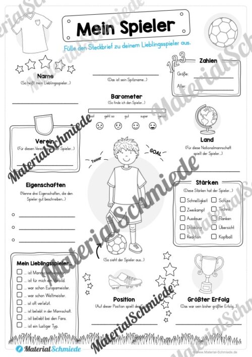 Steckbrief Fußball: Mein Lieblingsspieler (Arbeitsblatt 01)