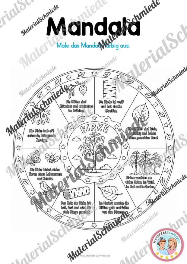 12 Mandalas zu Blättern & Bäumen (mit Informationen zum Ausmalen) - Birke
