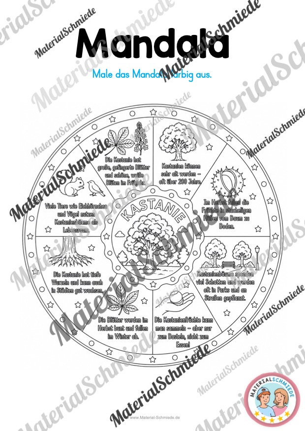 12 Mandalas zu Blättern & Bäumen (mit Informationen zum Ausmalen) - Kastanie