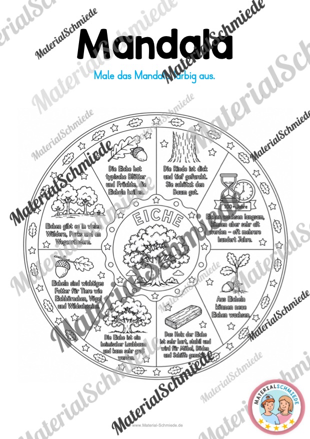 12 Mandalas zu Blättern & Bäumen (mit Informationen zum Ausmalen) - Eiche