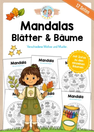12 Mandalas zu Blättern & Bäumen (mit Informationen zum Ausmalen)
