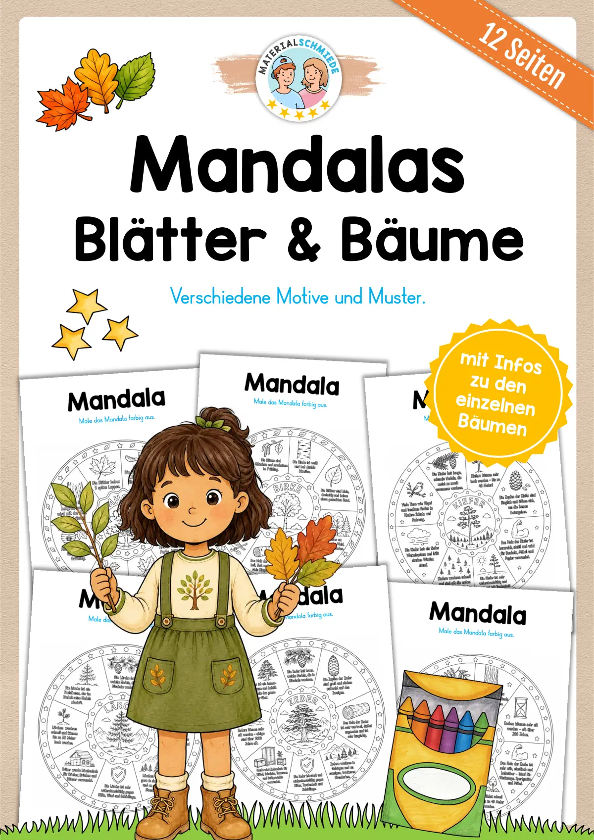 12 Mandalas zu Blättern & Bäumen (mit Informationen zum Ausmalen)