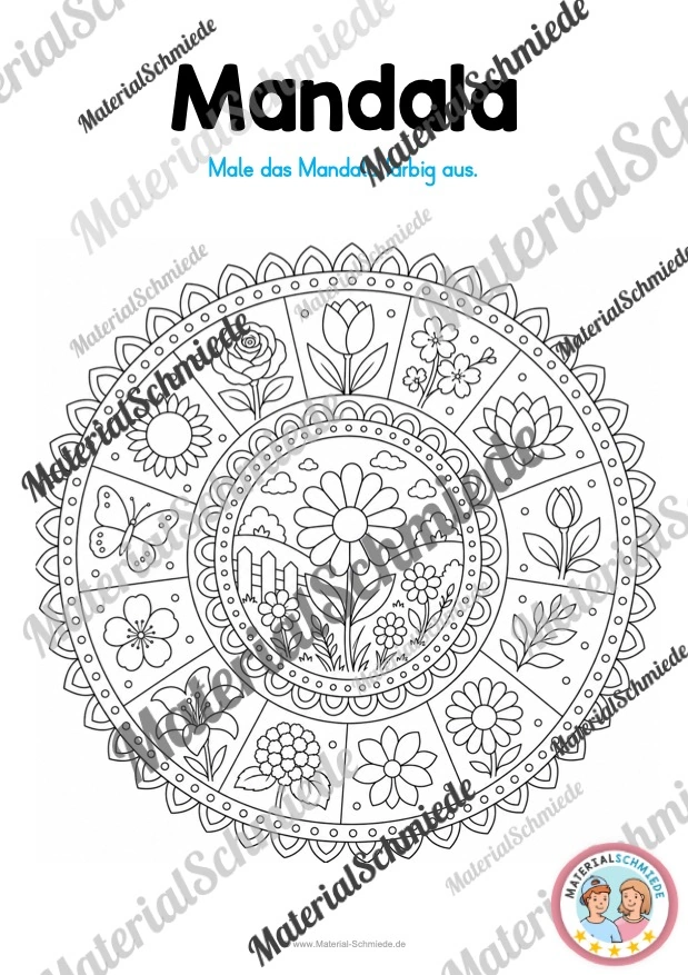 10 Mandalas mit Blumenmustern (zum Ausmalen) - Mandala 04