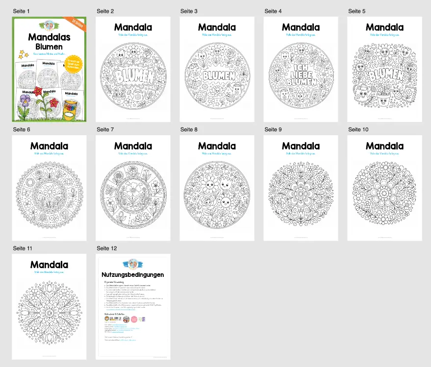 10 Mandalas mit Blumenmustern (zum Ausmalen) - Überblick