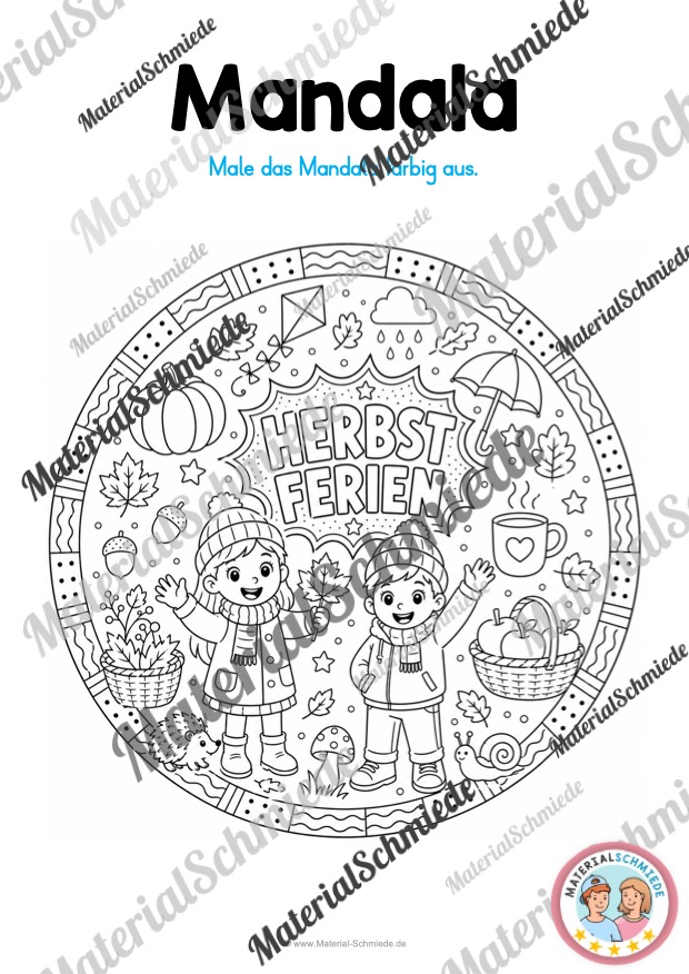 10 Mandalas zu den Herbstferien (zum Ausmalen) - Mandala 04